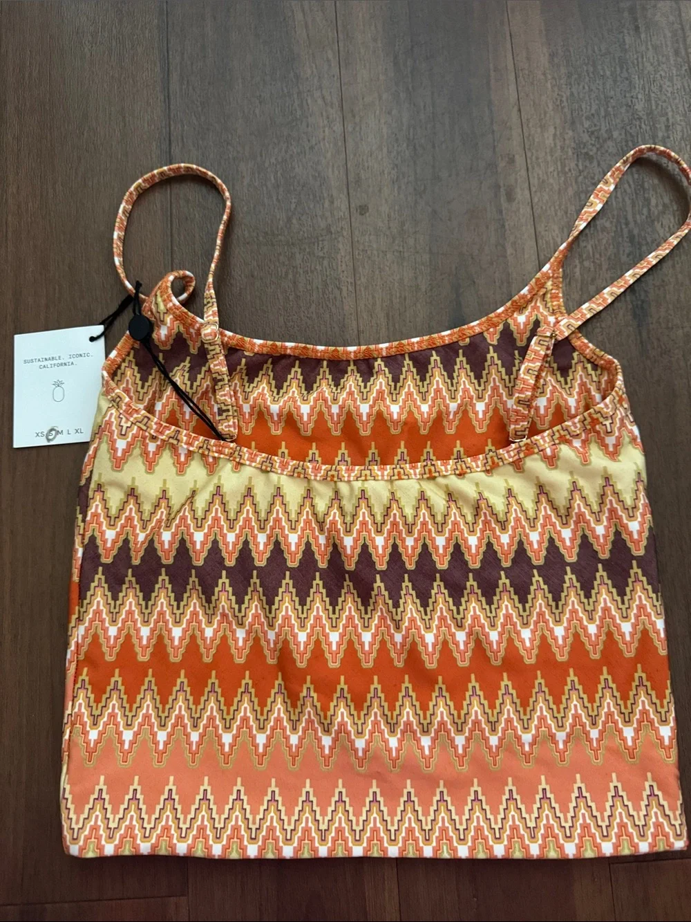 Skatie Orange Chevron Print Bathing suite Top with Brown Accents - Picture 3 of 3